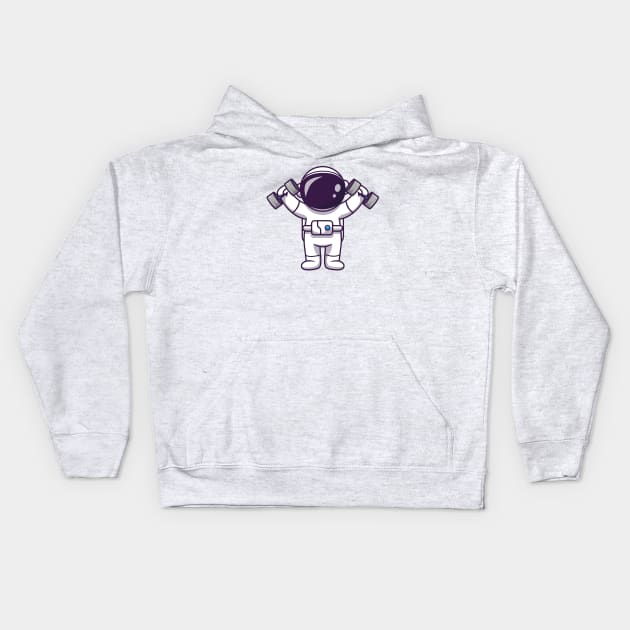 Cute Astronaut Lifting Barbell Kids Hoodie by Catalyst Labs